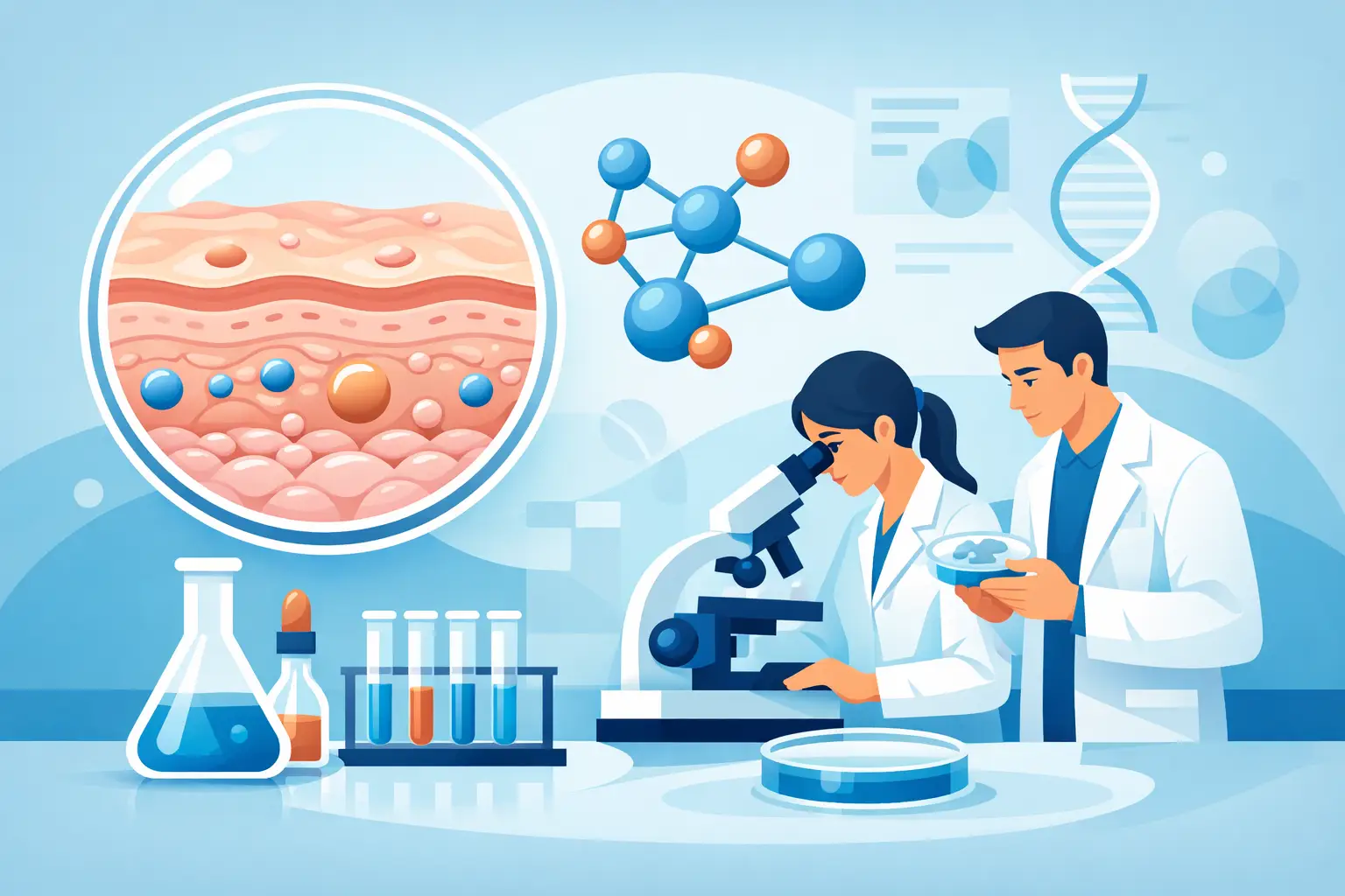 GHK-Cu bunkový výskum pokožky v laboratóriu