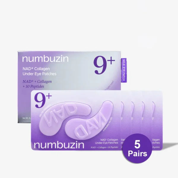 Numbuzin No.9 NAD+ kolagénové očné náplasti, 5 párov – s NAD+, kofeínom a 50 peptidmi